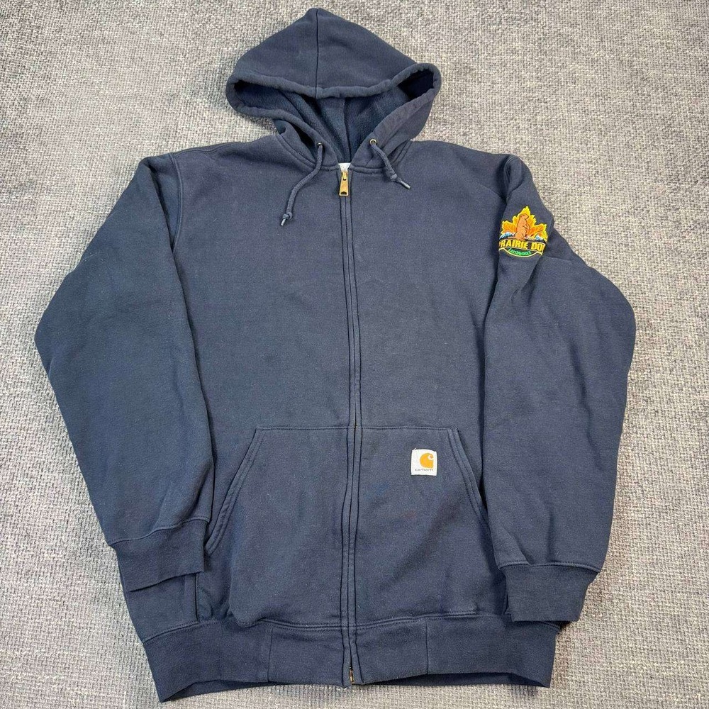 Carhartt Full Zip Hoodie Mens Medium Navy Blue Workwear Prairie Dog Earthworks